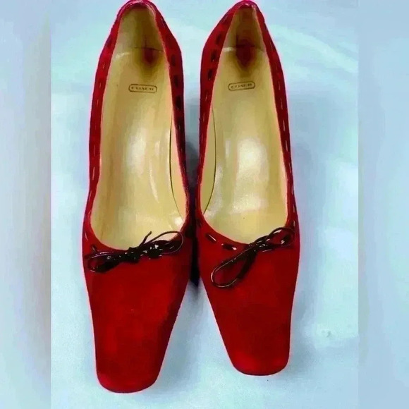 Vintage Coach Red Suede Heels w/Brown Shoe line Accent (Size 6) - Picture 1 of 9